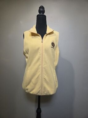 Lauren Ralph Lauren Pale Yellow Fleece Vest with Embroidered Crest Large